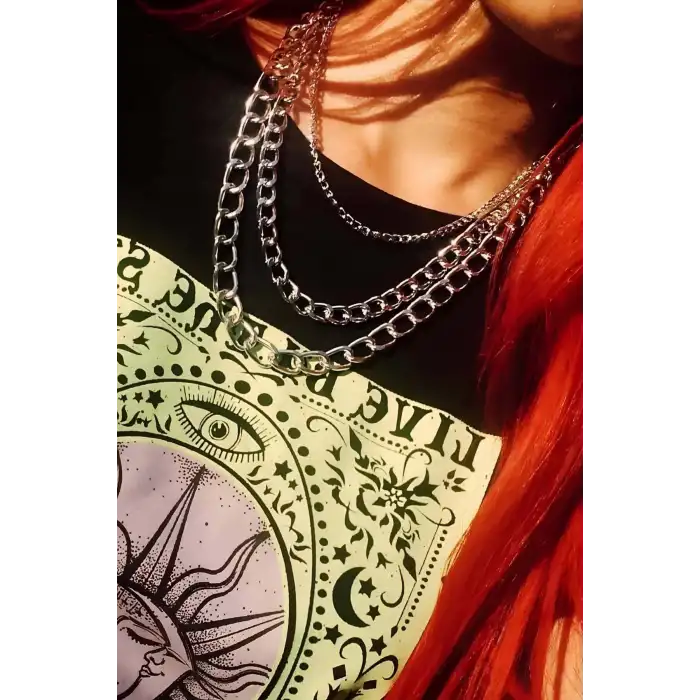 Arkadan Bağlamalı Şık Zincirli Choker Boyun Aksesuar - APFT674