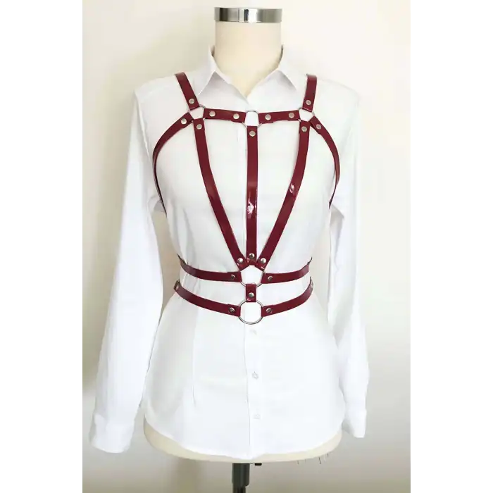 Beli Çift Sıralı Üçgen Deri Harness - APFT114