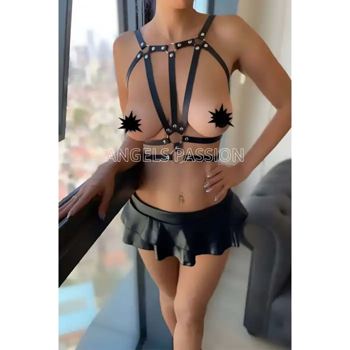 Beli Çift Sıralı Üçgen Deri Harness - APFT114