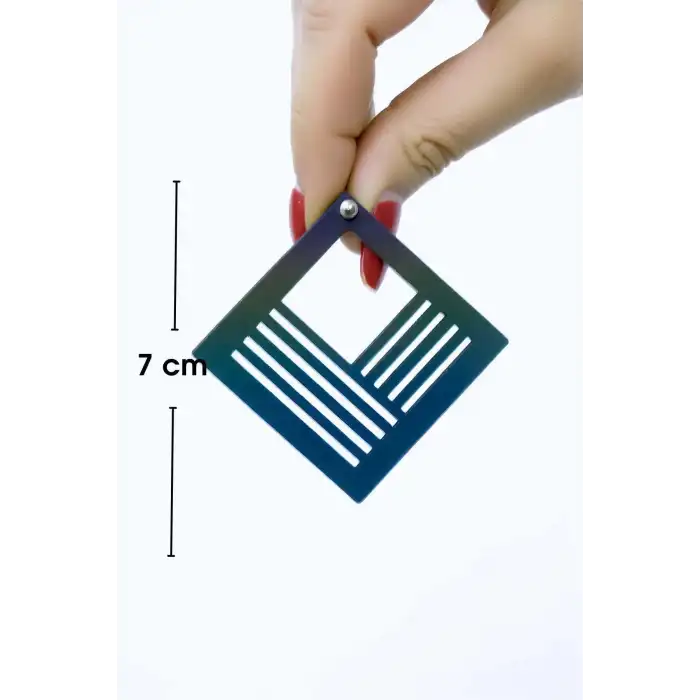 Beyaz Reflektörlü Geometrik Kare Küpe, Şık Lazer Kesim Küpe - APBJ010