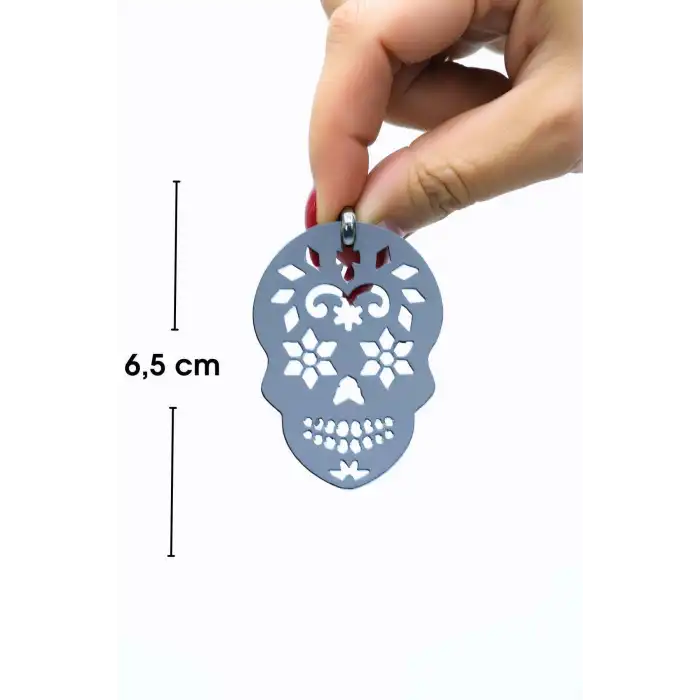 Beyaz Reflektörlü Kurukafa Gotik Küpe, Tarz Lazer Kesim Küpe - APBJ029