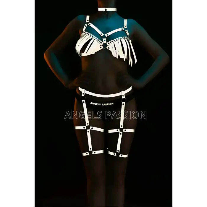 Beyaz Reflektörlü Püsküllü Sütyen Jartiyer Takım - APFT447