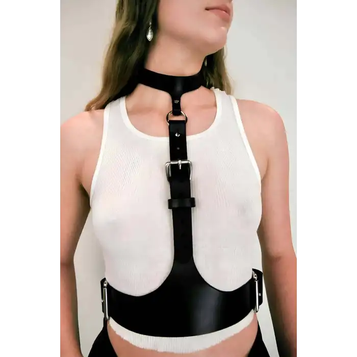 Boyun Bağlantılı Korse Kemer Harness, Kadın Deri Bel Kemeri - APFT1297