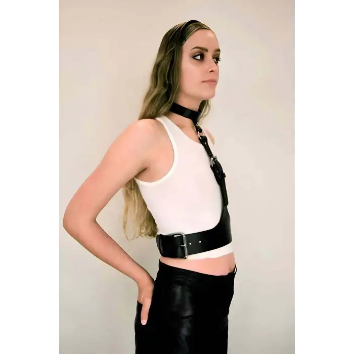 Boyun Bağlantılı Korse Kemer Harness, Kadın Deri Bel Kemeri - APFT1297