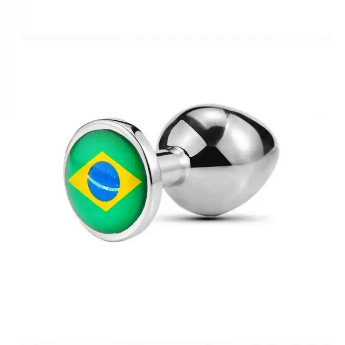 Brezilya Bayraklı Küçük Boy Metal Anal Plug – Paslanmaz Çelik, 7 cm