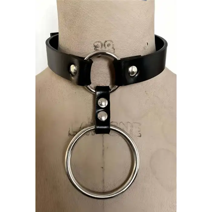 Büyük Ve Küçük Halka Detaylı Ayarlı Deri Choker - APFT673