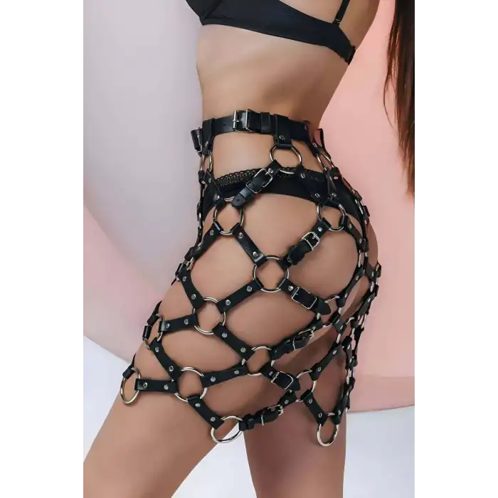 Çapraz Bağlı Crop Ve Etek Deri Fantazi Takım - APFT1289