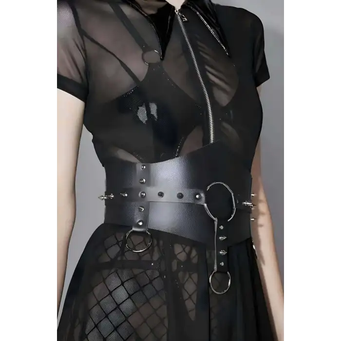 Çivi Detaylı Deri Bel Kemeri, Şık Kadın Elbise Kemeri, Kadın Korse Kemer - APFT1251