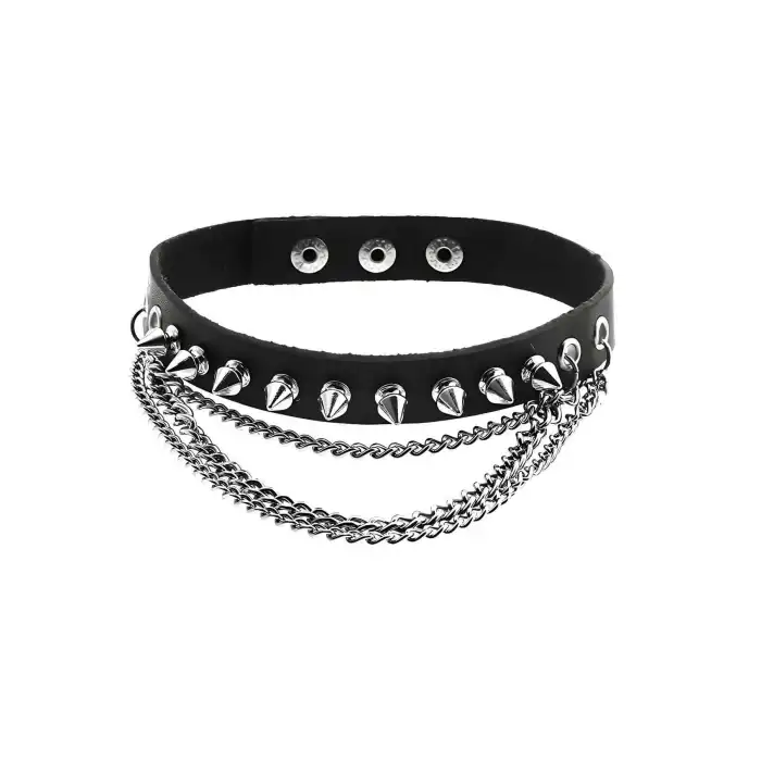Çivi Detaylı Deri Choker, Çivili ve Zincirli Tasma - APFT975