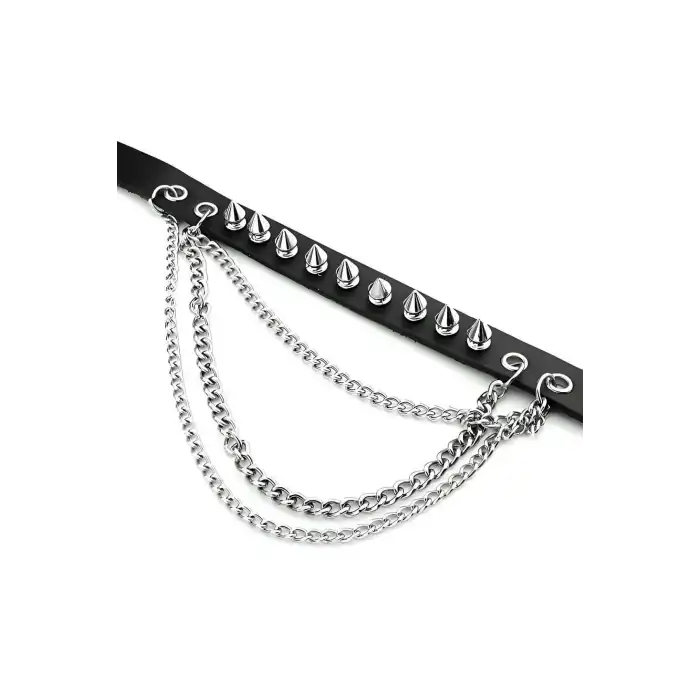 Çivi Detaylı Deri Choker, Çivili ve Zincirli Tasma - APFT975