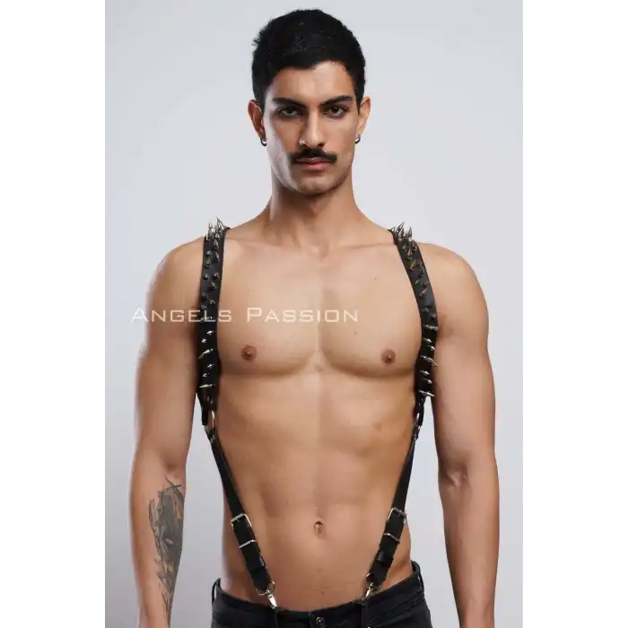 Çivi Detaylı Erkek Göğüs Harness, Erkek Clubwear, Deri Erkek Harness - APFTM203