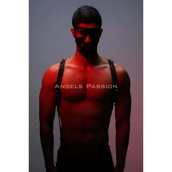 Çivi Detaylı ve Maskeli Erkek Harness Takım, Erkek Clubwear, Erkek Göğüs Harness - APFTM204