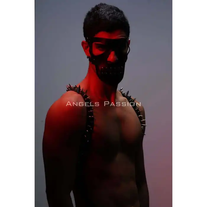 Çivi Detaylı ve Maskeli Erkek Harness Takım, Erkek Clubwear, Erkek Göğüs Harness - APFTM204