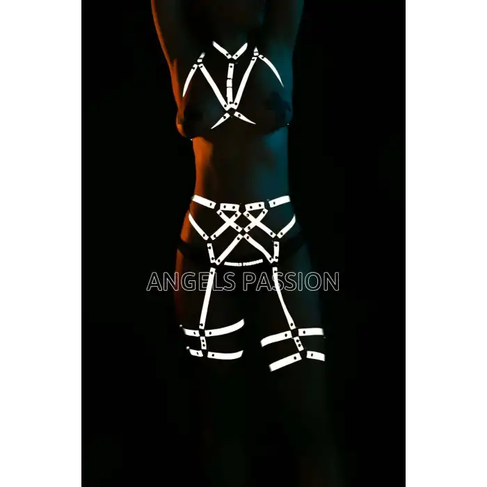 Club Elbiseleri Seksi Karanlıkta Parlayan Reflektörlü Harness Takım - APFT444