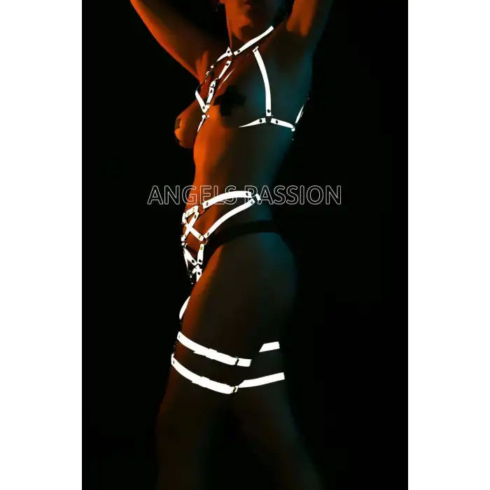 Club Elbiseleri Seksi Karanlıkta Parlayan Reflektörlü Harness Takım - APFT444