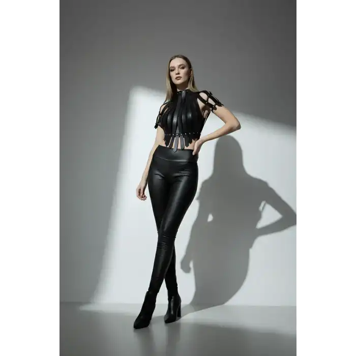 Crop Büstiyer Harness, Deri Göğüs Harness, Gömlek Üzeri Harness - APFT1257