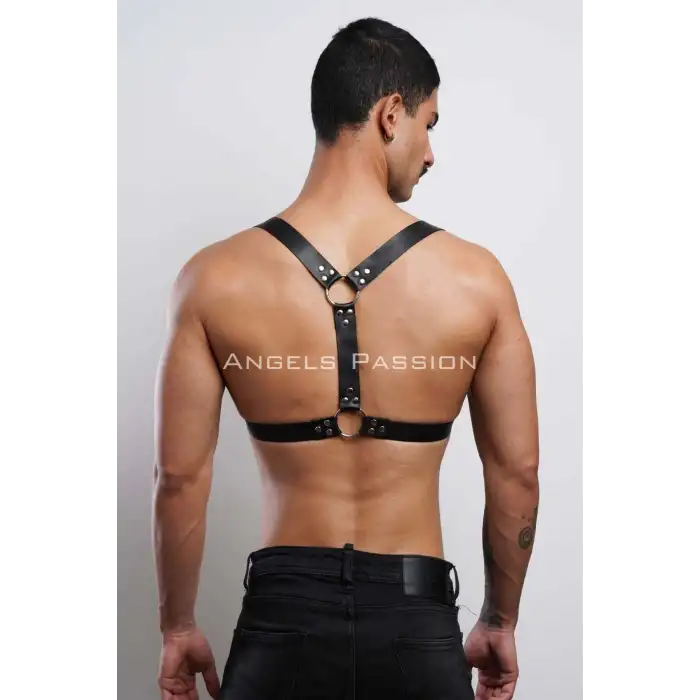 D Halka Detaylı Şık Erkek Göğüs Harness, Erkek Deri T-Shirt Aksesuar - APFTM92
