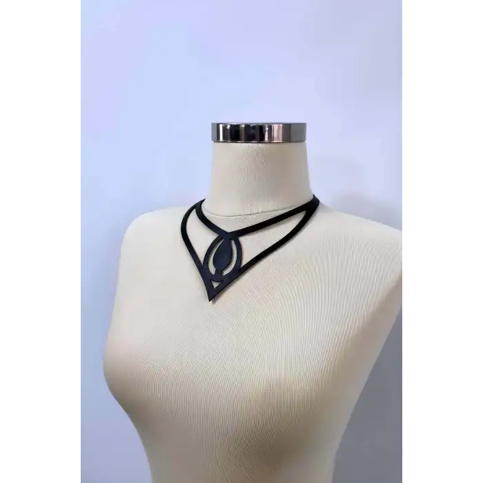 Damla Detaylı Şık Deri Choker, Deri Choker Kolye - APFT1410