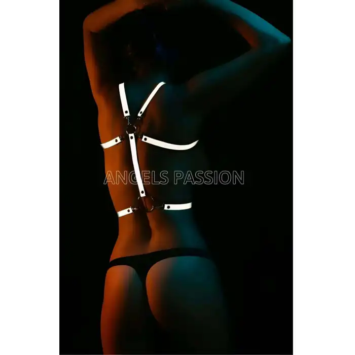 Dansçı Kostümleri Beyaz Reflektörlü Seksi Göğüs Harness - APFT107