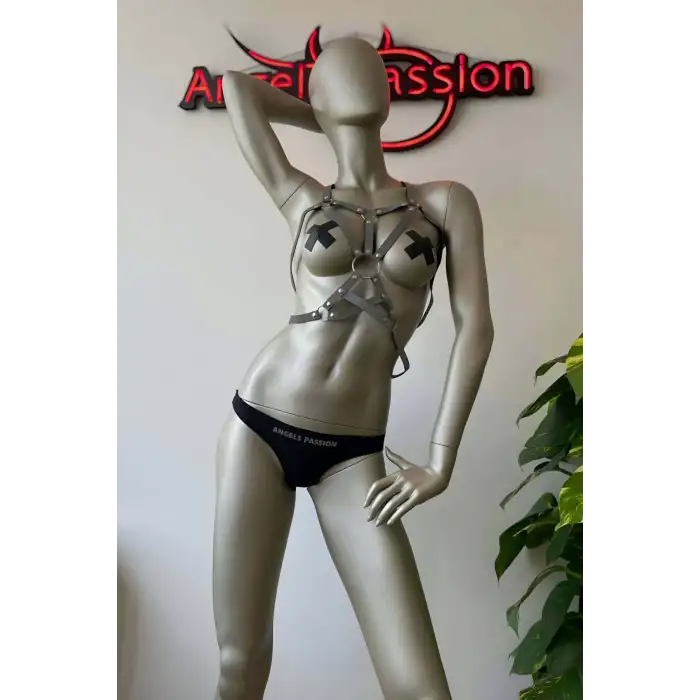 Dansçı Kostümleri Beyaz Reflektörlü Seksi Göğüs Harness - APFT107