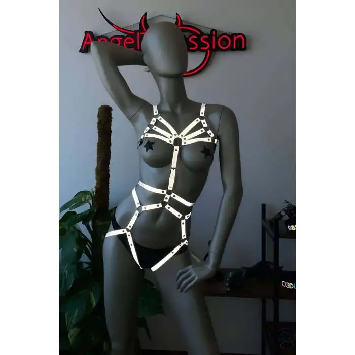 Dansçılar İçin Karanlıkta Parlayan Seksi Harness Takım - APFT453