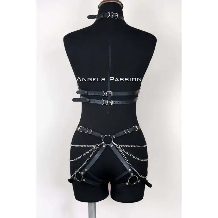 Deri Body Harness, Kadın Deri Fantezi Giyim - APFT1084