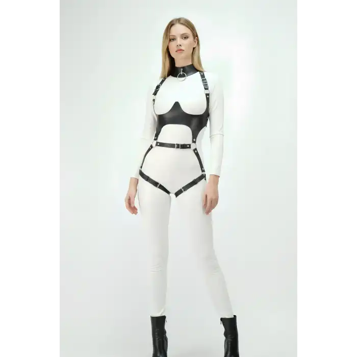 Deri Harness, Göğüs Altı Destekli Harness Takım, Deri Dansçı Kostüm - APFT1402