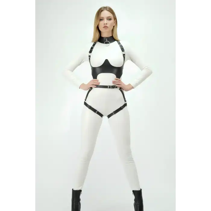 Deri Harness, Göğüs Altı Destekli Harness Takım, Deri Dansçı Kostüm - APFT1402
