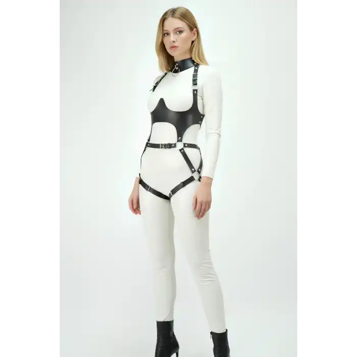 Deri Harness, Göğüs Altı Destekli Harness Takım, Deri Dansçı Kostüm - APFT1402