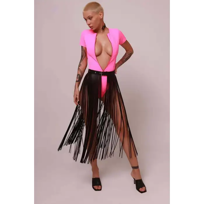 Deri Püsküllü Etek, İnce Püsküllü Boy Etek, Şık Deri Etek Harness - APFT1088