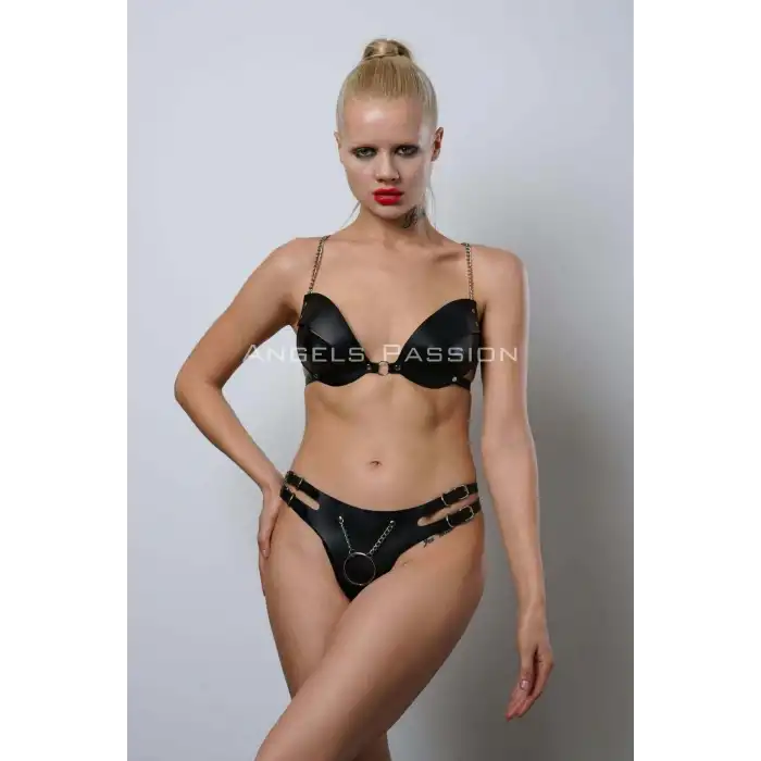 Deri Sütyen Takım, Sexy Deri Fantezi Giyim Sütyen Takım - APFT1223