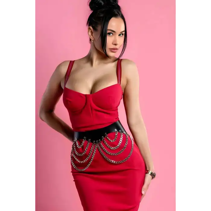 Deri Zincirli Bel Kemeri, Korse Harness - APFT1096