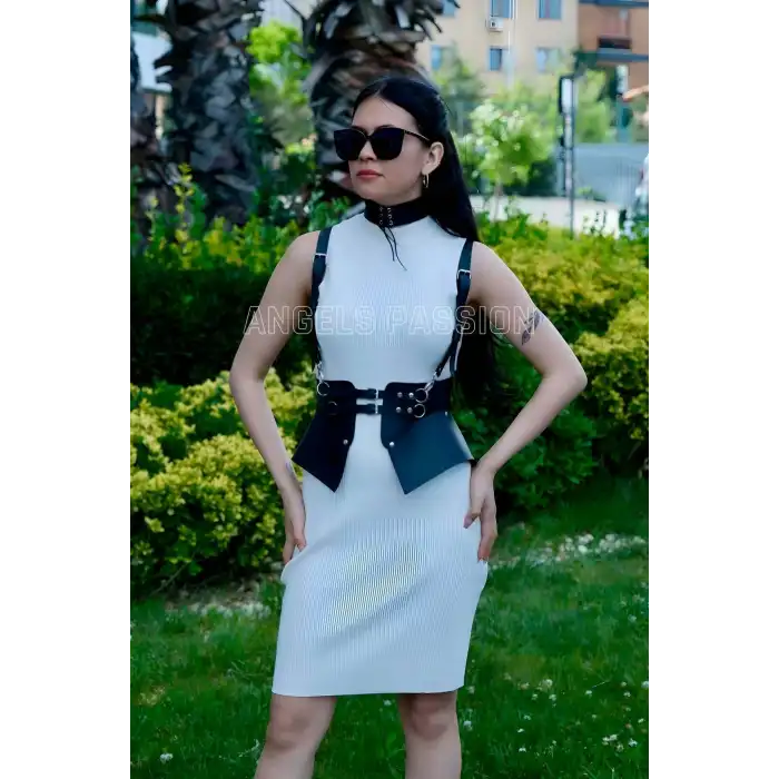 Elbise, T-Shirt ve Gömlek Üzeri Deri Şık Kemer ve Choker Takım - APFT622