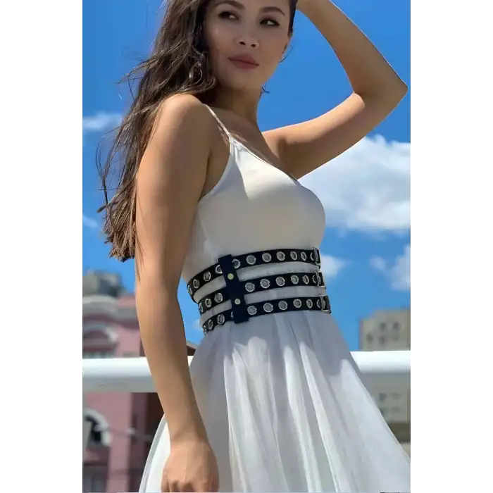 Elbise Üzeri Üçlü İnce Şerit Ayarlanabilir Şık Deri Bel Korse Kemer - APFT641