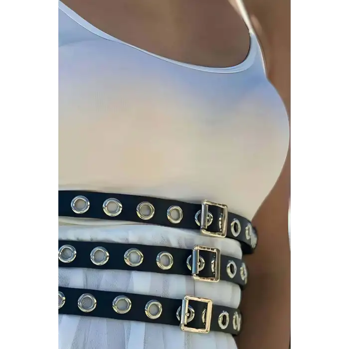 Elbise Üzeri Üçlü İnce Şerit Ayarlanabilir Şık Deri Bel Korse Kemer - APFT641