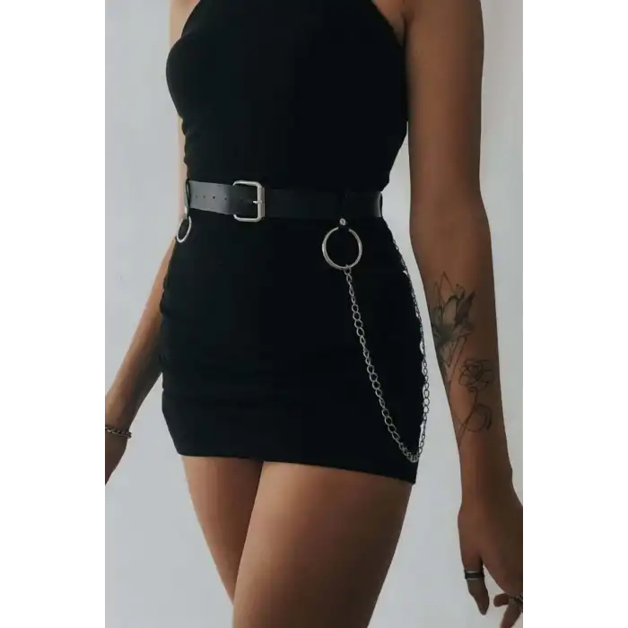 Elbise Üzeri Zincirli Deri Şık Kemer Aksesuar Harness - APFT656