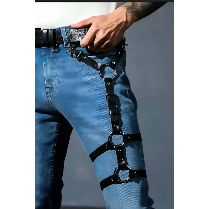 Erkek Bacak Harness, Deri Bacak Aksesuarı, Fantazi Erkek Dış Giyim - APFTM176