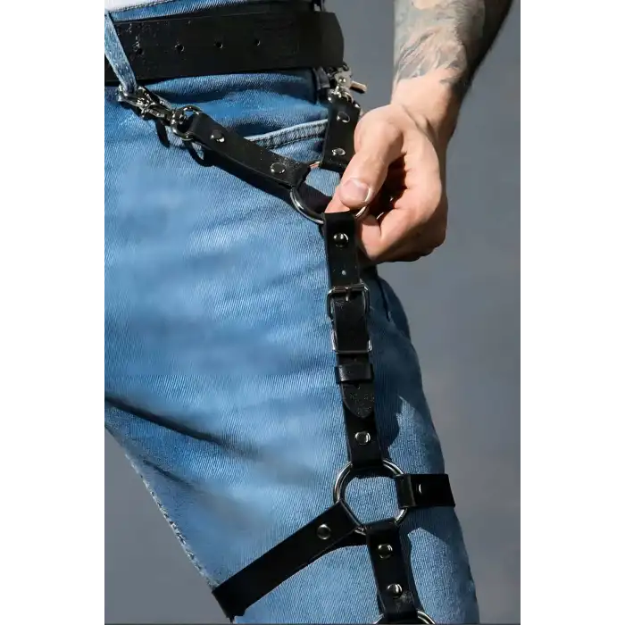 Erkek Bacak Harness, Deri Bacak Aksesuarı, Fantazi Erkek Dış Giyim - APFTM176