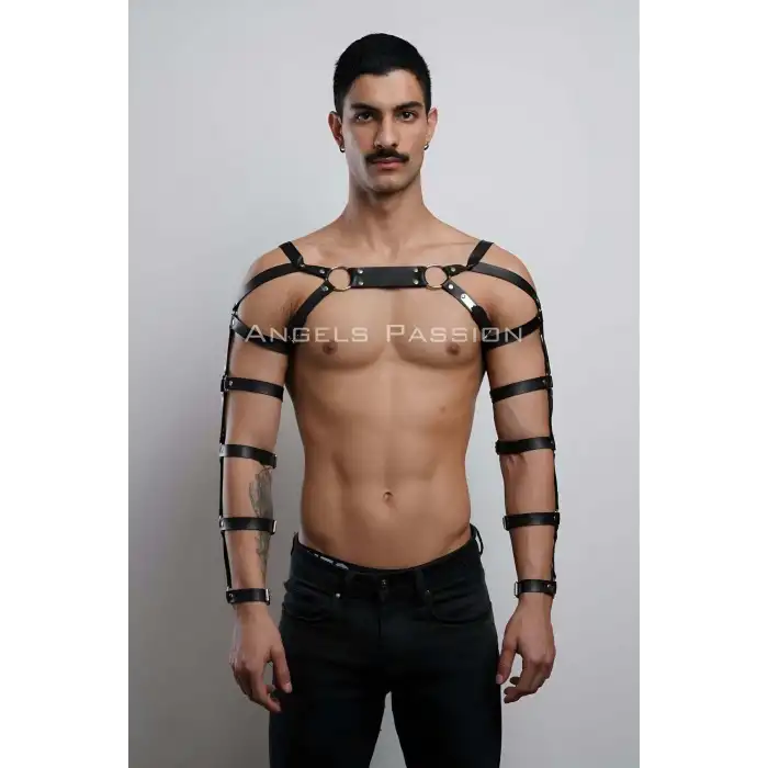 Erkek Deri Kol ve Göğüs Harness, Deri Fantazi Giyim - APFTM166