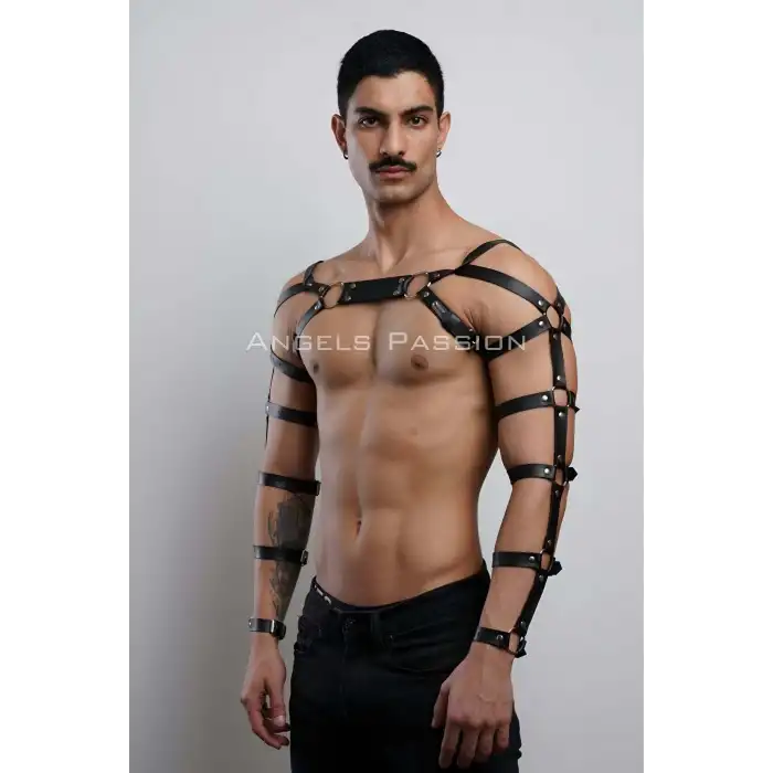 Erkek Deri Kol ve Göğüs Harness, Deri Fantazi Giyim - APFTM166