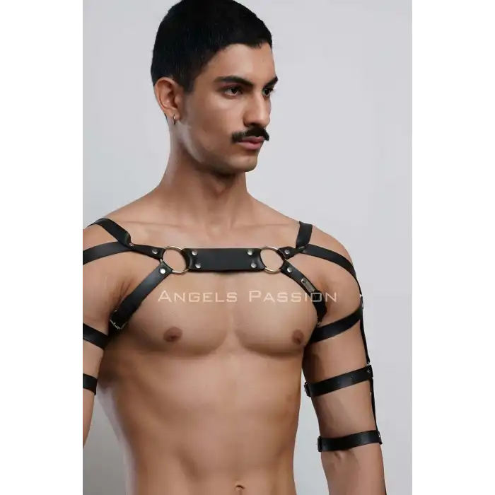 Erkek Deri Kol ve Göğüs Harness, Deri Fantazi Giyim - APFTM166