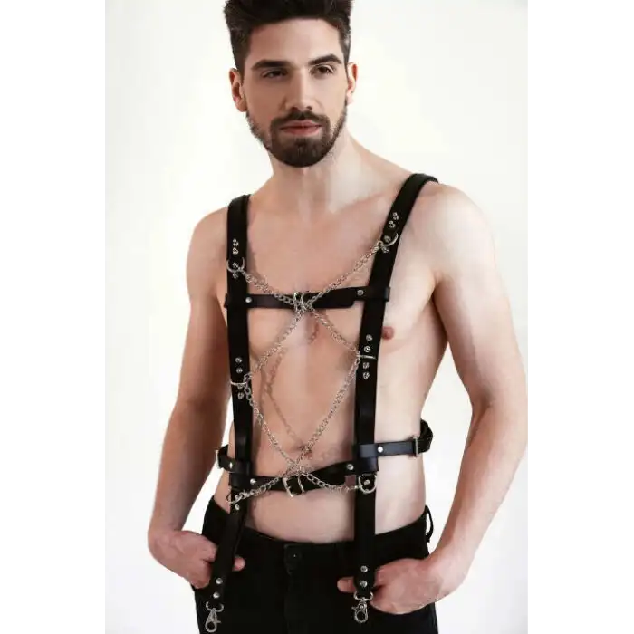 Erkek Deri Zincirli Göğüs Harness - APFTM215