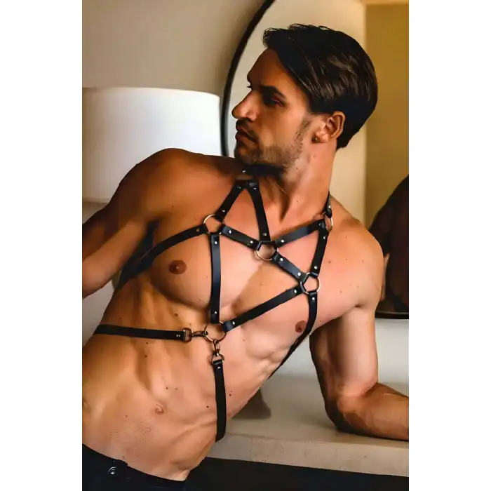 Erkek Fantazi Deri Harness Ve Kelepçe Takım - APFTM75
