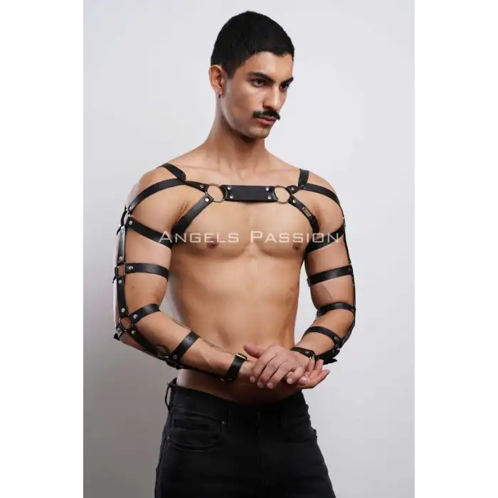 Erkek Fantazi Giyim Deri Kol ve Göğüs Harness - APFTM5