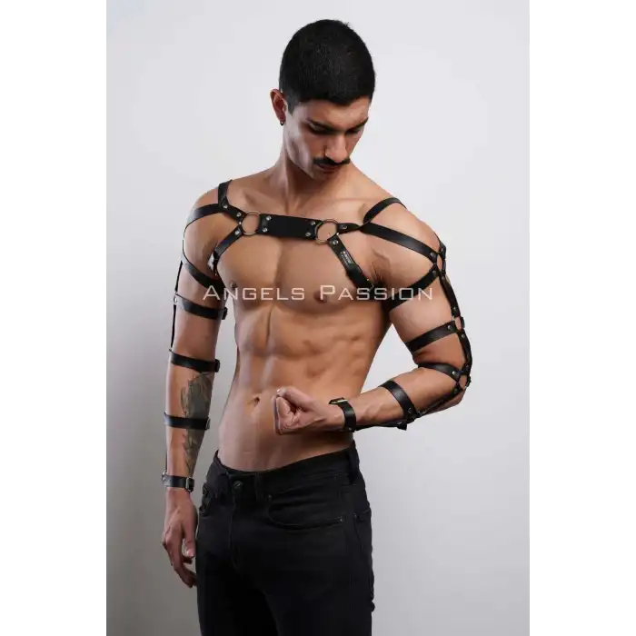 Erkek Fantazi Giyim Deri Kol ve Göğüs Harness - APFTM5