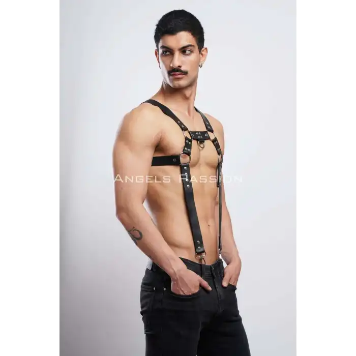 Erkek Göğüs Harness, Erkek Deri Pantolon Askısı, Erkek Clubwear - APFTM23