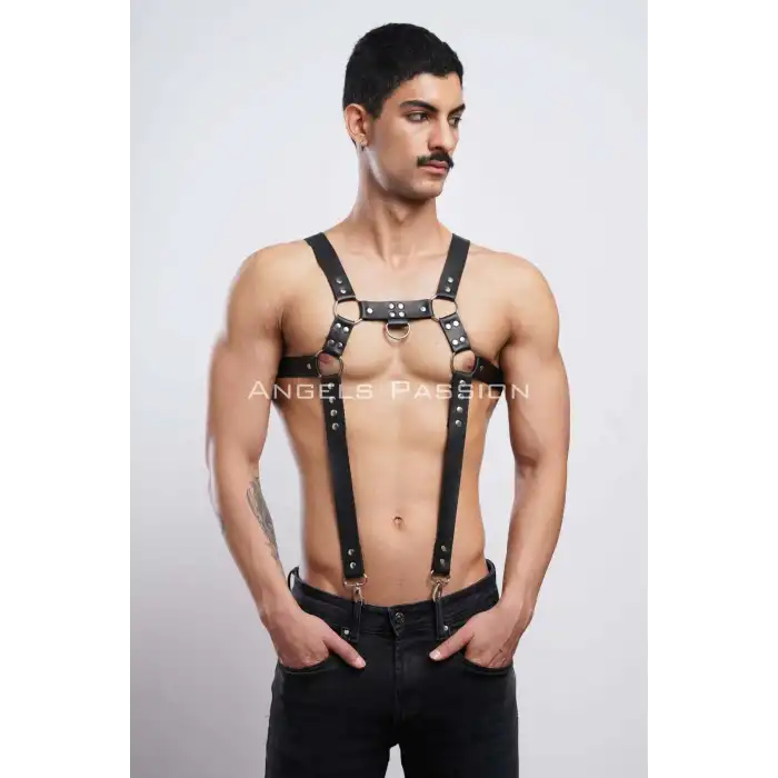 Erkek Göğüs Harness, Erkek Deri Pantolon Askısı, Erkek Clubwear - APFTM23
