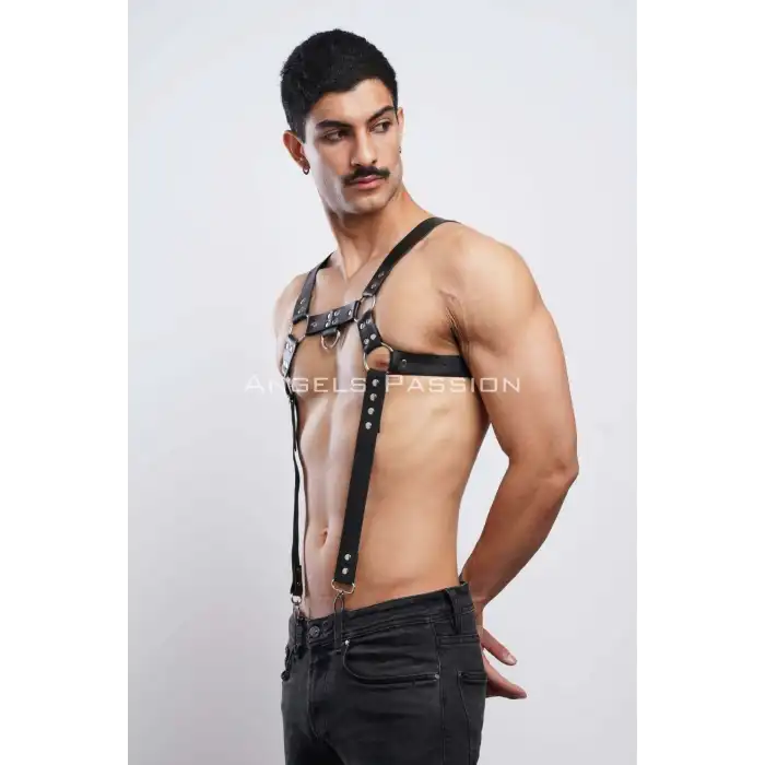 Erkek Göğüs Harness, Erkek Deri Pantolon Askısı, Erkek Clubwear - APFTM23