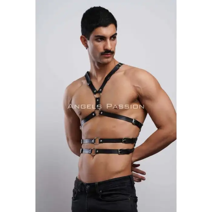 Erkek Göğüs Kemer, Sırt Detaylı Şık Erkek Fantezi Giyim, Şık Deri Kemer - APFTM97