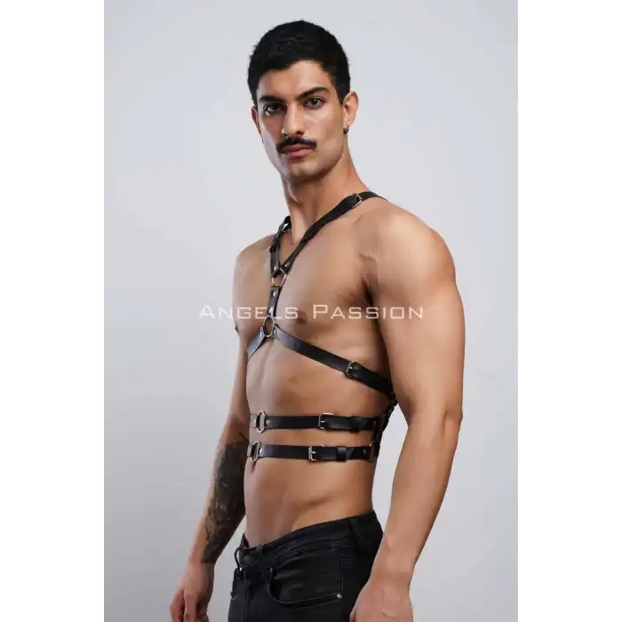 Erkek Göğüs Kemer, Sırt Detaylı Şık Erkek Fantezi Giyim, Şık Deri Kemer - APFTM97